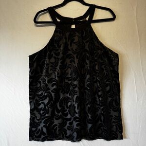 Sloane & Sadie Women Velvet Burnout Halter Top 1XL Black Whimsigoth Fairy Grunge